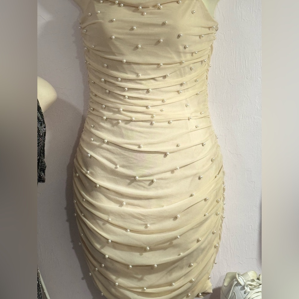 Elegant Cream Ruched Dress